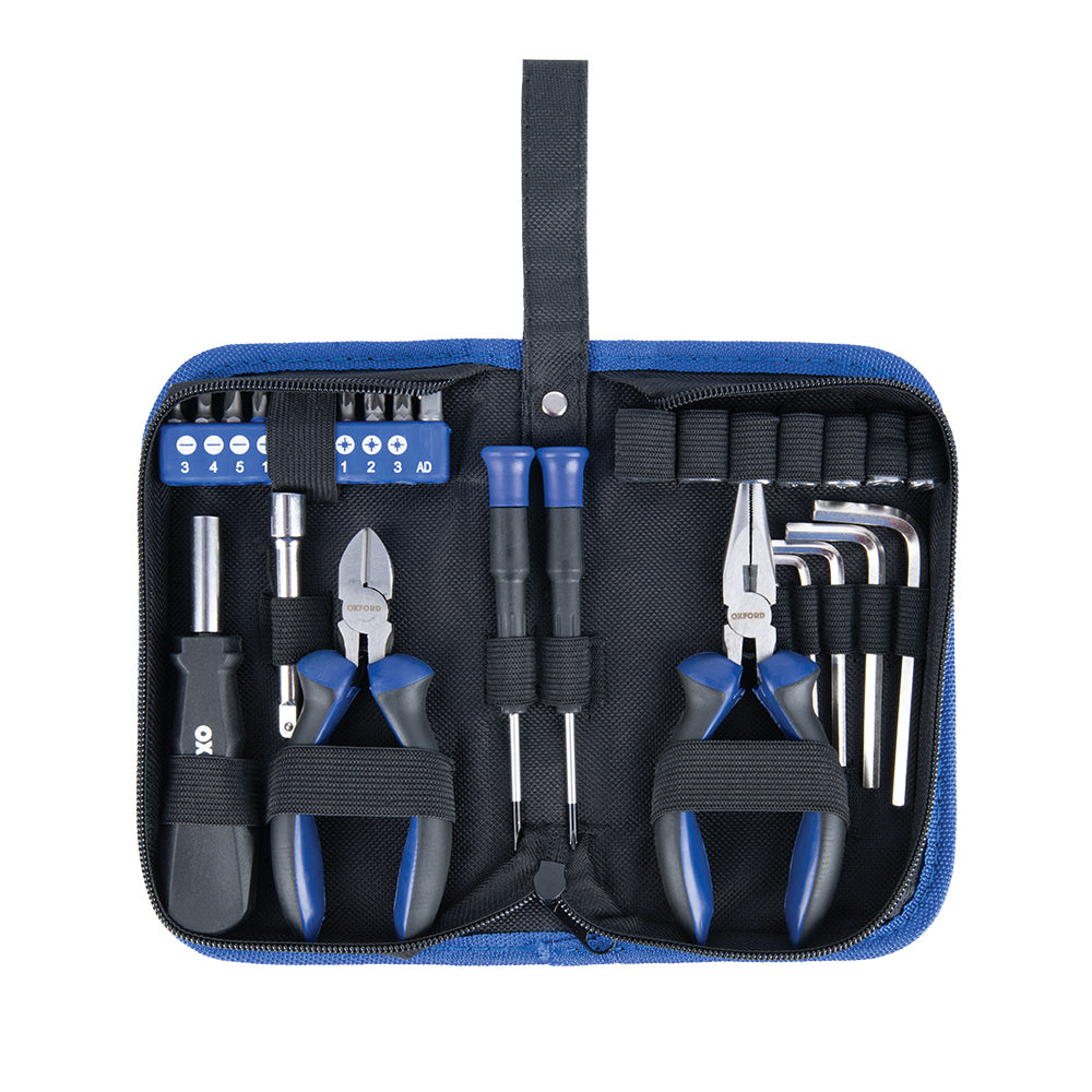 Oxford 28-piece tool kit with screwdriver bits, pliers and hex keys